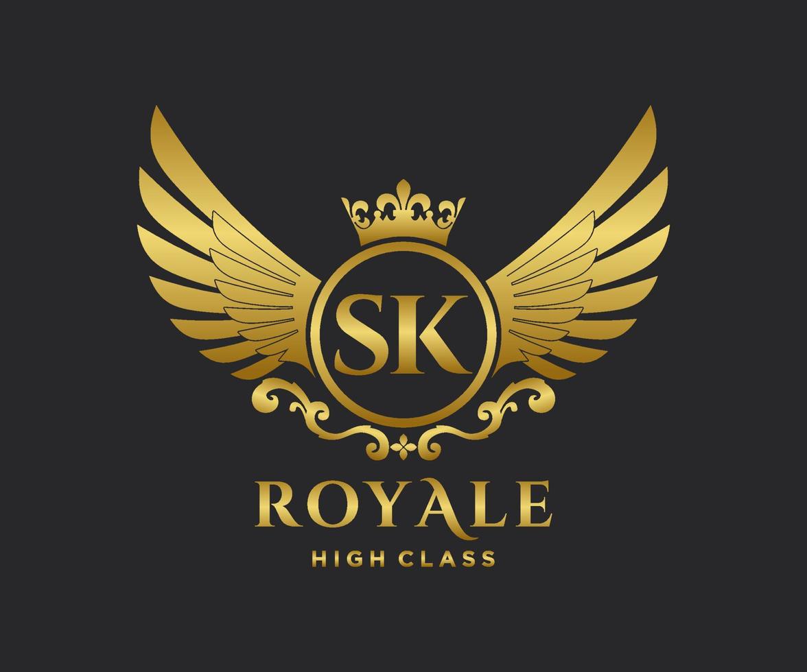 Golden Letter SK template logo Luxury gold letter with crown. Monogram alphabet . Beautiful royal initials letter. vector