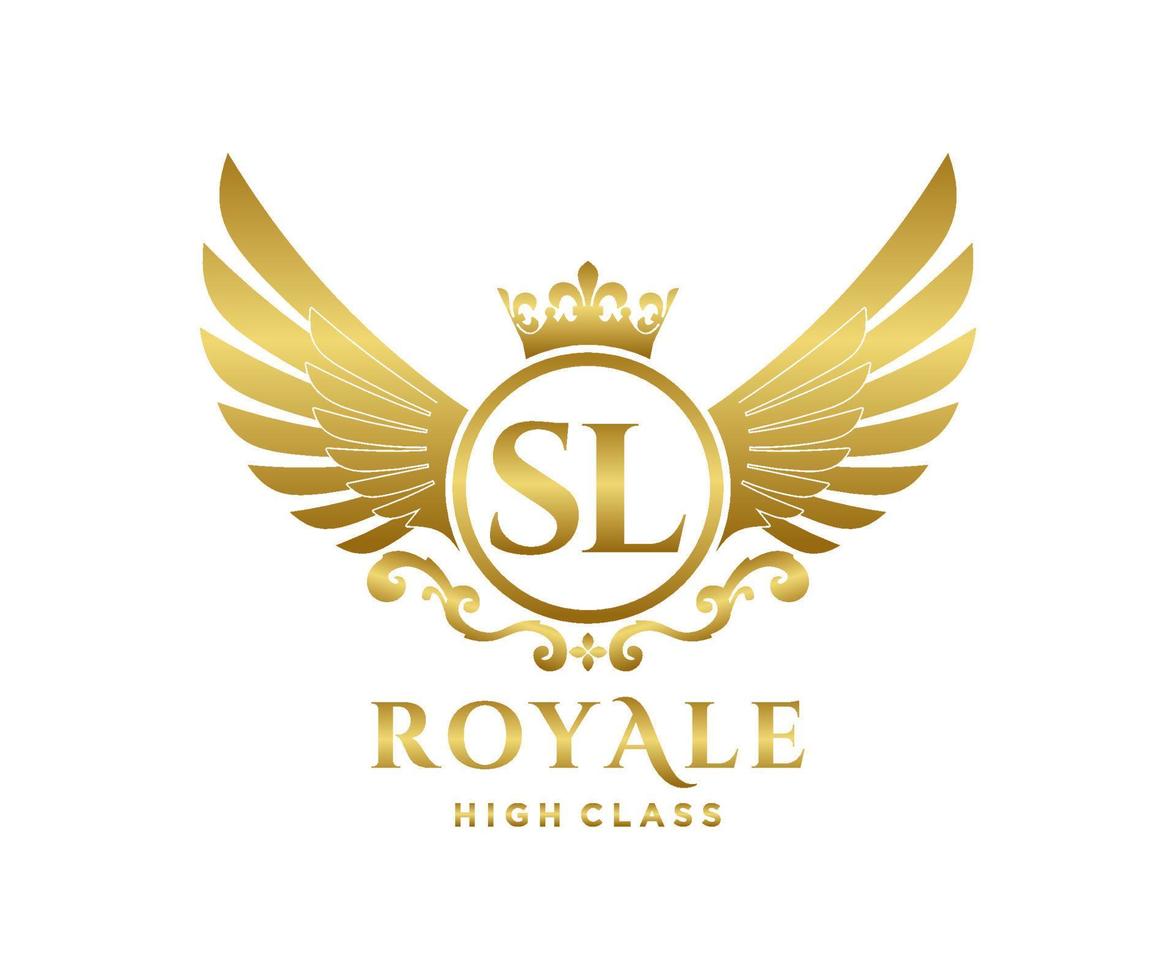 Golden Letter SL template logo Luxury gold letter with crown. Monogram alphabet . Beautiful royal initials letter. vector