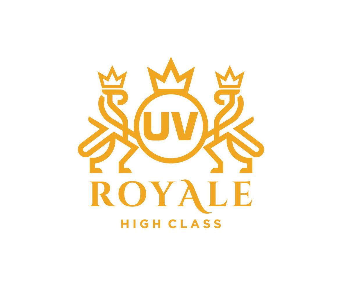 Golden Letter UV template logo Luxury gold letter with crown. Monogram alphabet . Beautiful royal initials letter. vector