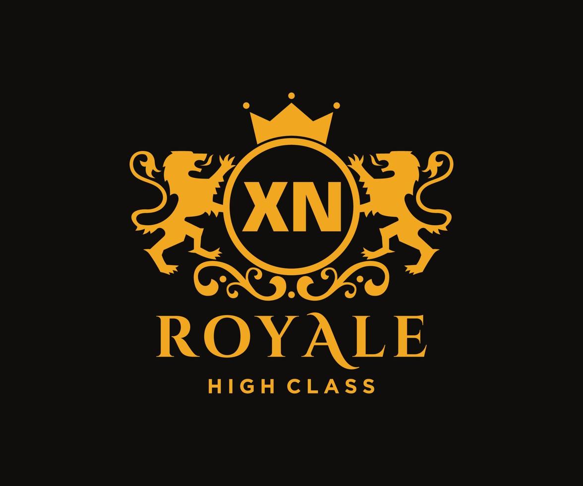 Golden Letter XN template logo Luxury gold letter with crown. Monogram alphabet . Beautiful royal initials letter. vector