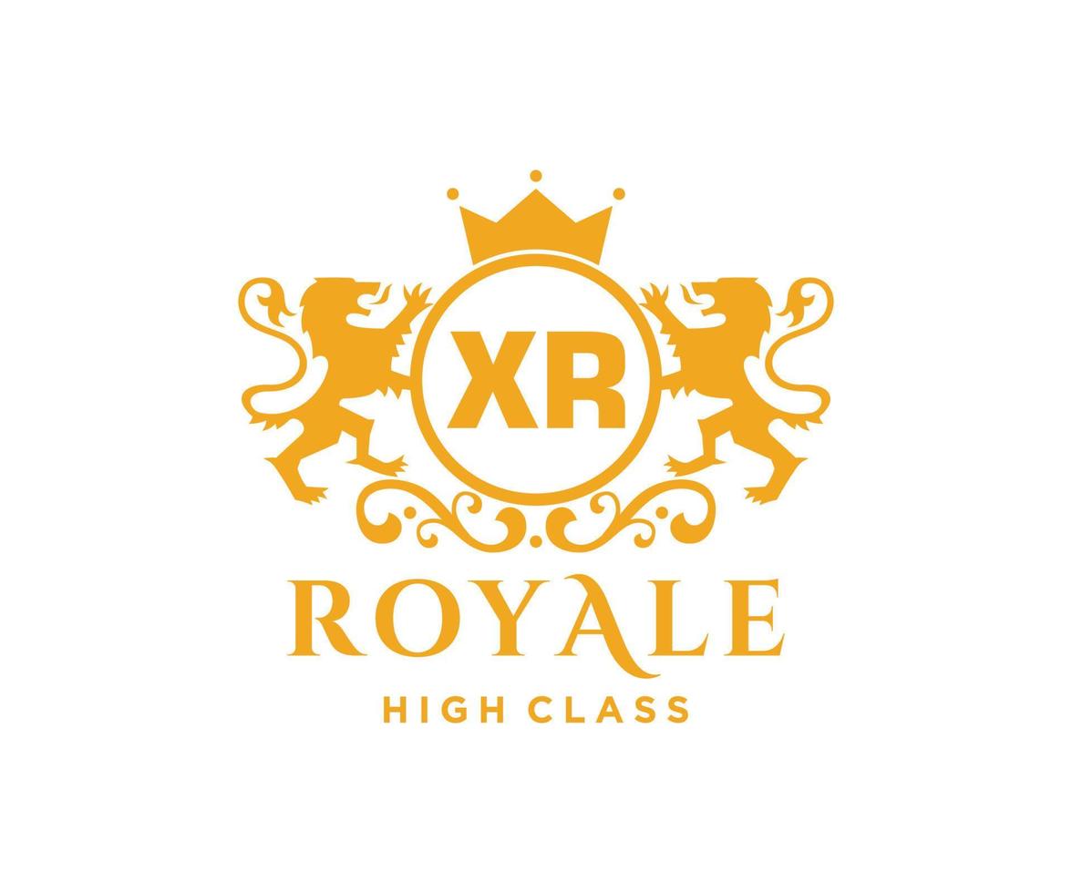 Golden Letter XR template logo Luxury gold letter with crown. Monogram alphabet . Beautiful royal initials letter. vector