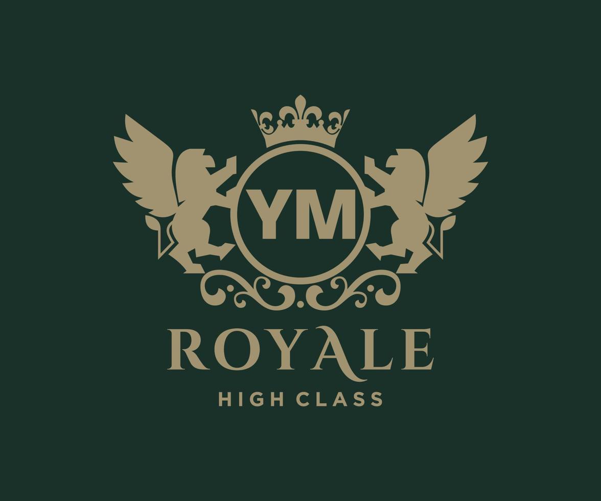 Golden Letter YM template logo Luxury gold letter with crown. Monogram alphabet . Beautiful royal initials letter. vector