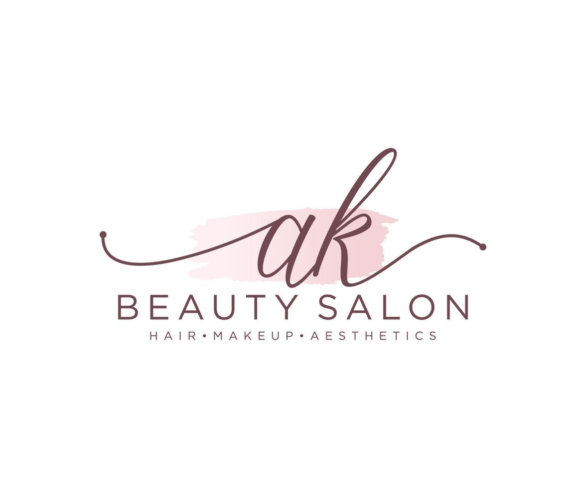 Initial AK feminine logo collections template. handwriting logo of initial signature, wedding, fashion, jewerly, boutique, floral and botanical with creative template for any company or business. vector