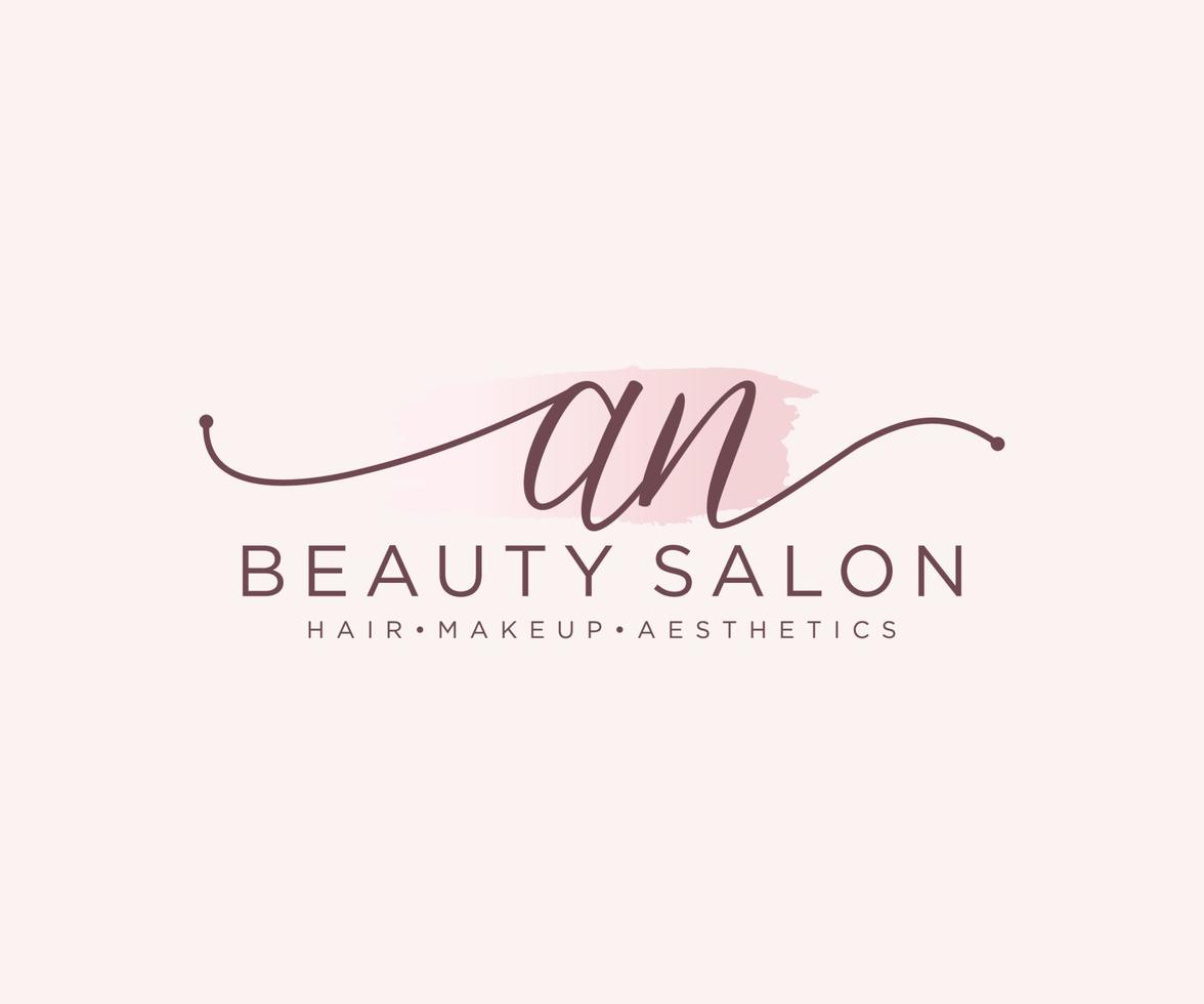 Initial AN feminine logo collections template. handwriting logo of initial signature, wedding, fashion, jewerly, boutique, floral and botanical with creative template for any company or business. vector