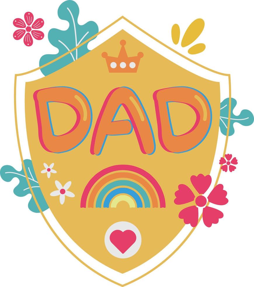 Happy Father's Day Card Shield Flat Symbol Sticker Illustration Design vector