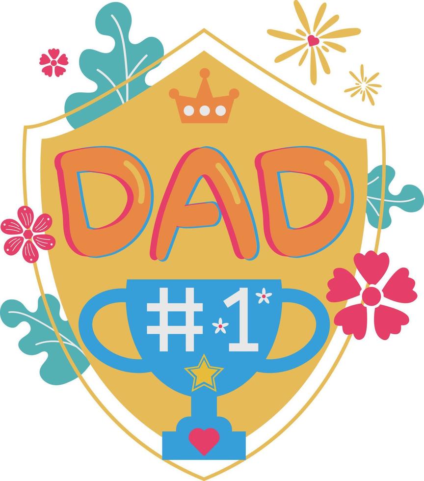 Happy Father's Day Card Shield Flat Symbol Sticker Illustration Design vector