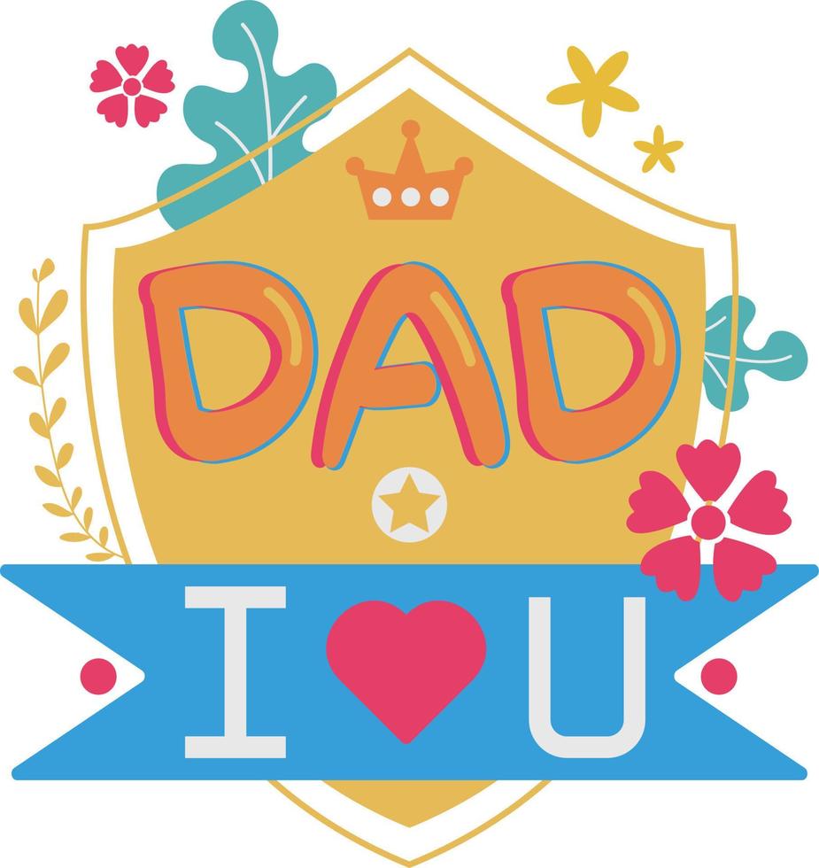 Happy Father's Day Card Shield Flat Symbol Sticker Illustration Design vector