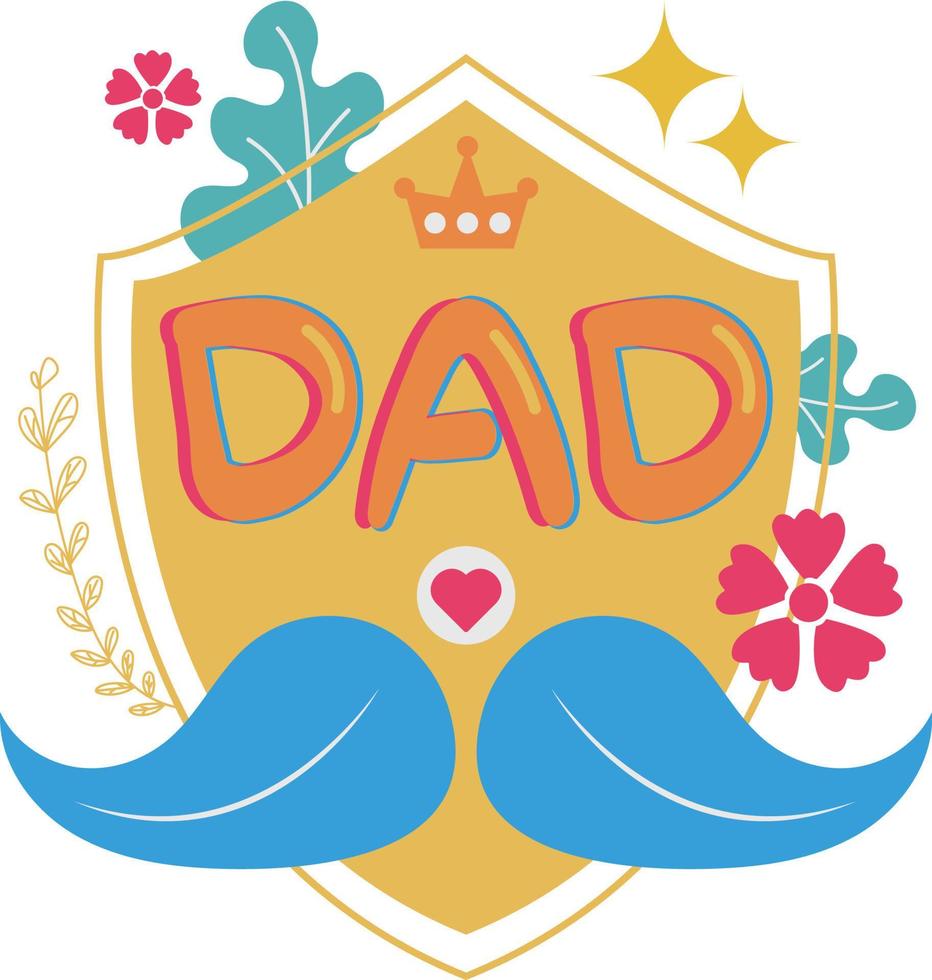 Happy Father's Day Card Shield Flat Symbol Sticker Illustration Design vector