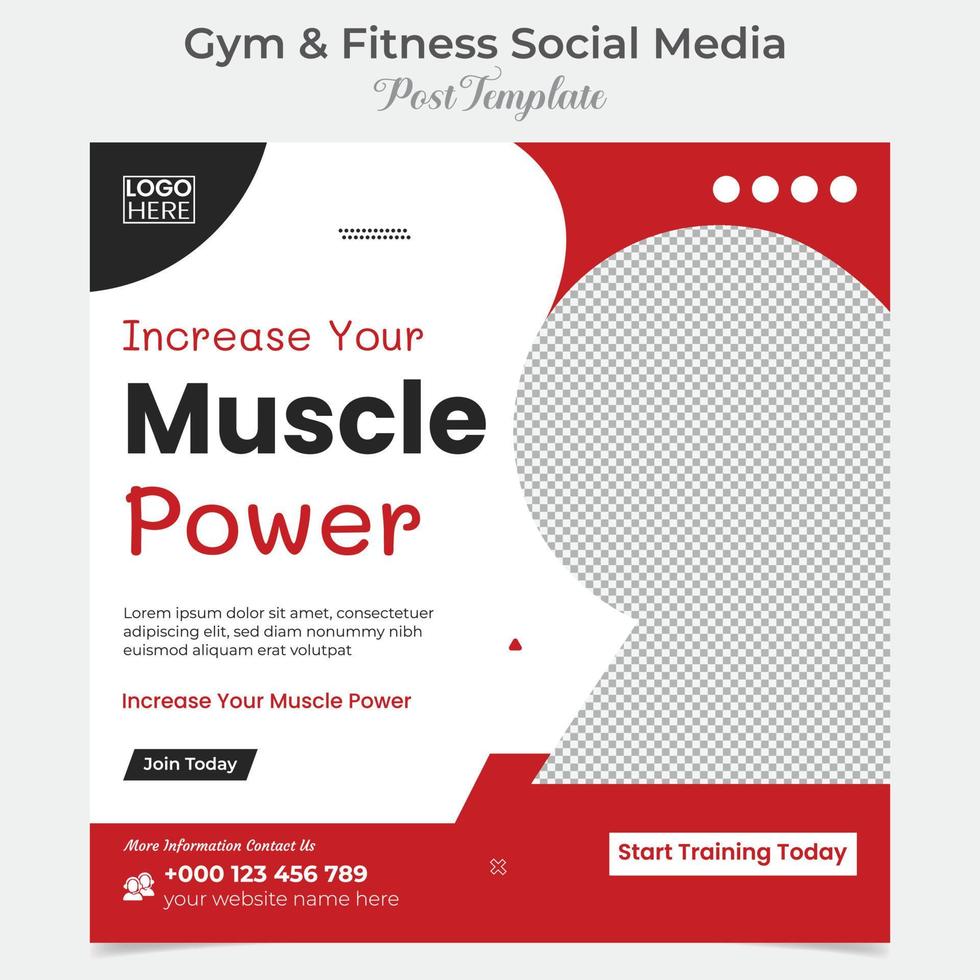 fitness gym social media post and square flyer post banner template design vector