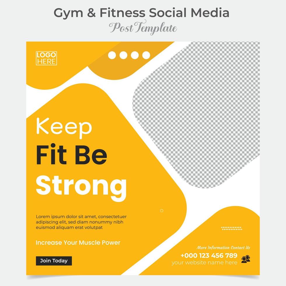 fitness gym social media post and square flyer post banner template design vector