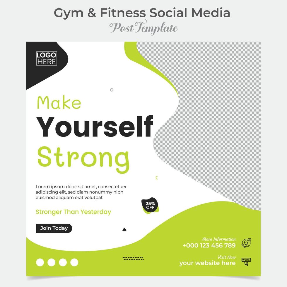 gym and fitness promotional square flyer post banner and social media post template design vector