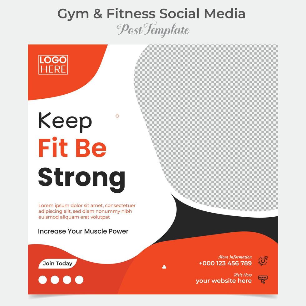 fitness gym social media post and square flyer post banner template design vector