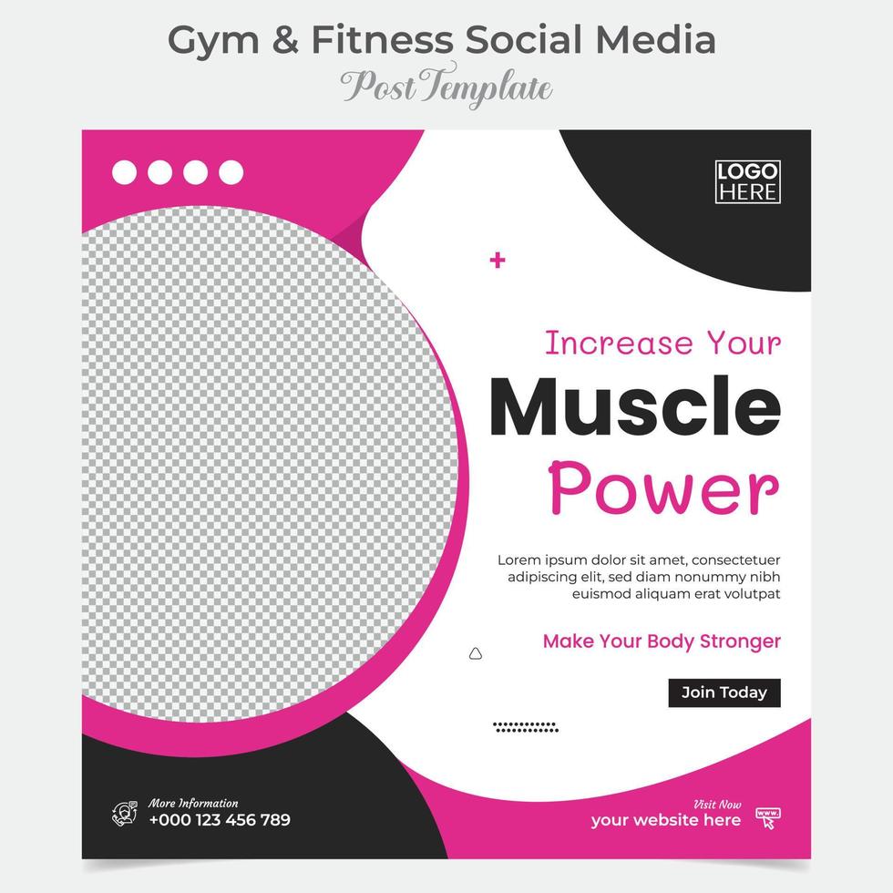 gym, fitness and sports social media post and square flyer post banner template design vector