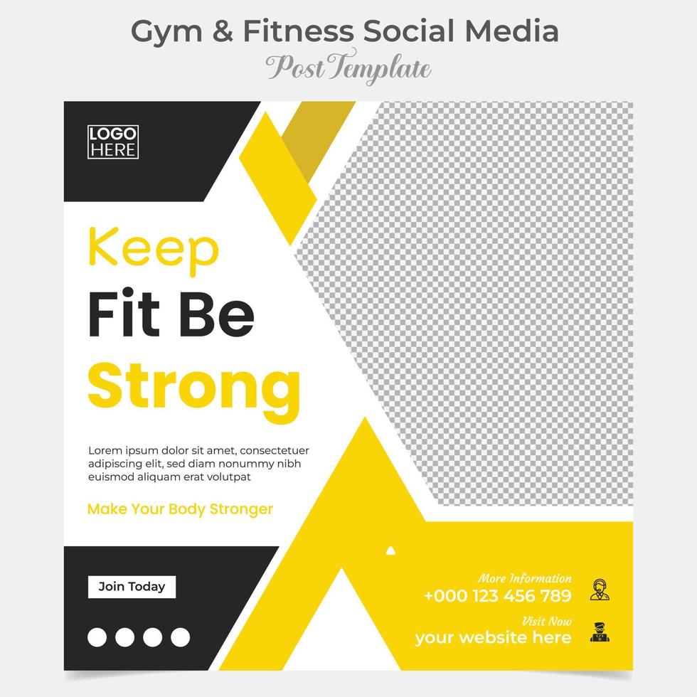 gym and fitness square flyer post banner and social media post template design vector