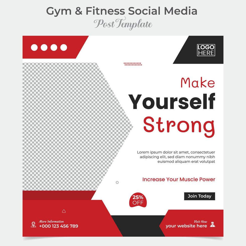 gym and fitness square flyer post banner and social media post template design vector