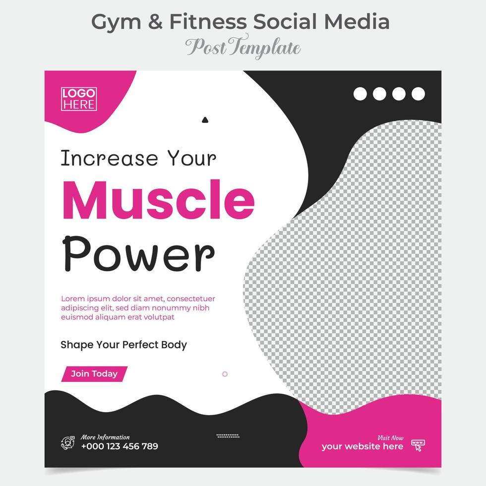 gym fitness social media post and square flyer post banner template design vector