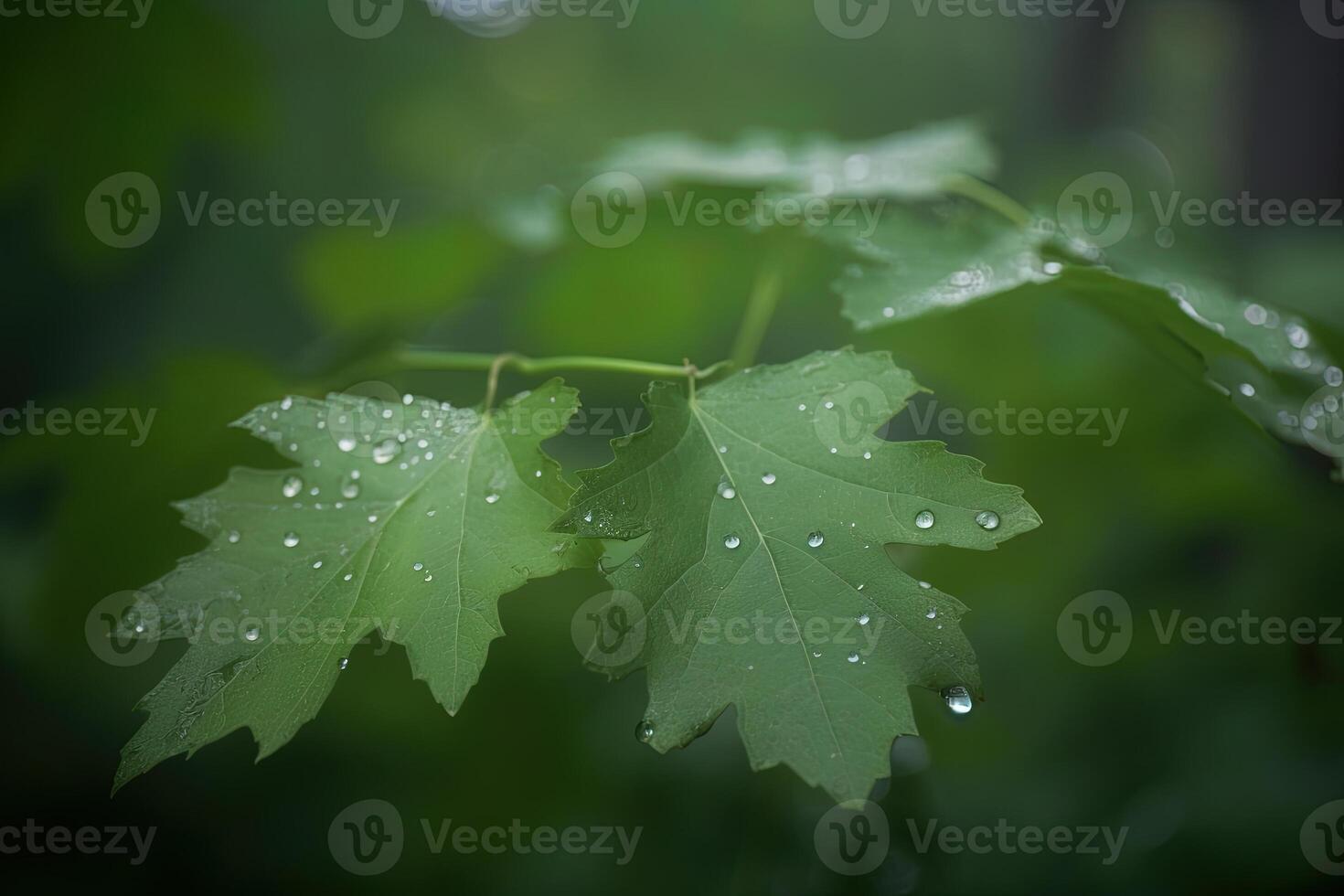 a close-up of wet textured leaves in a dewy morning in the forest. photo