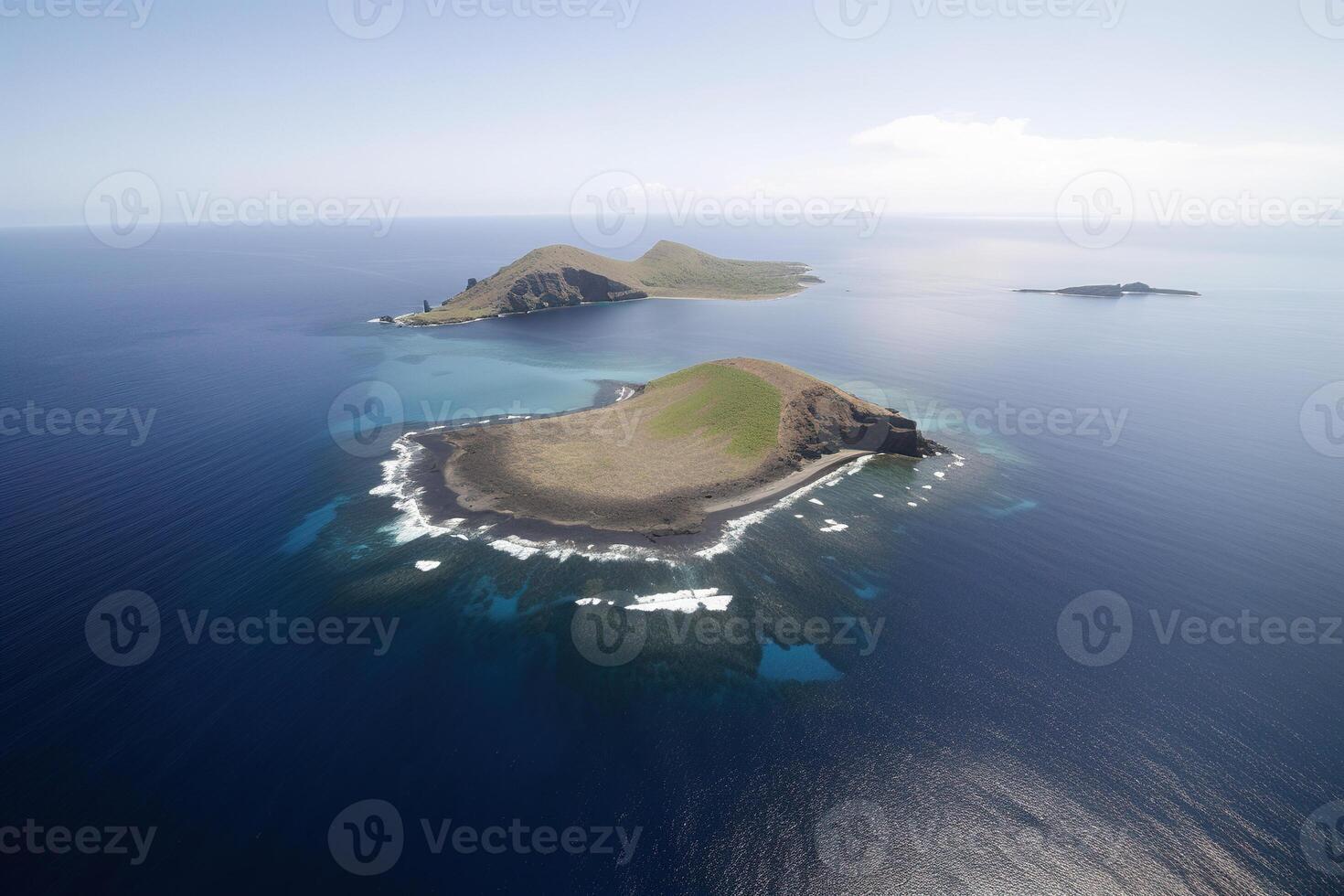 Aerial view of a small island in the middle of the ocean. photo