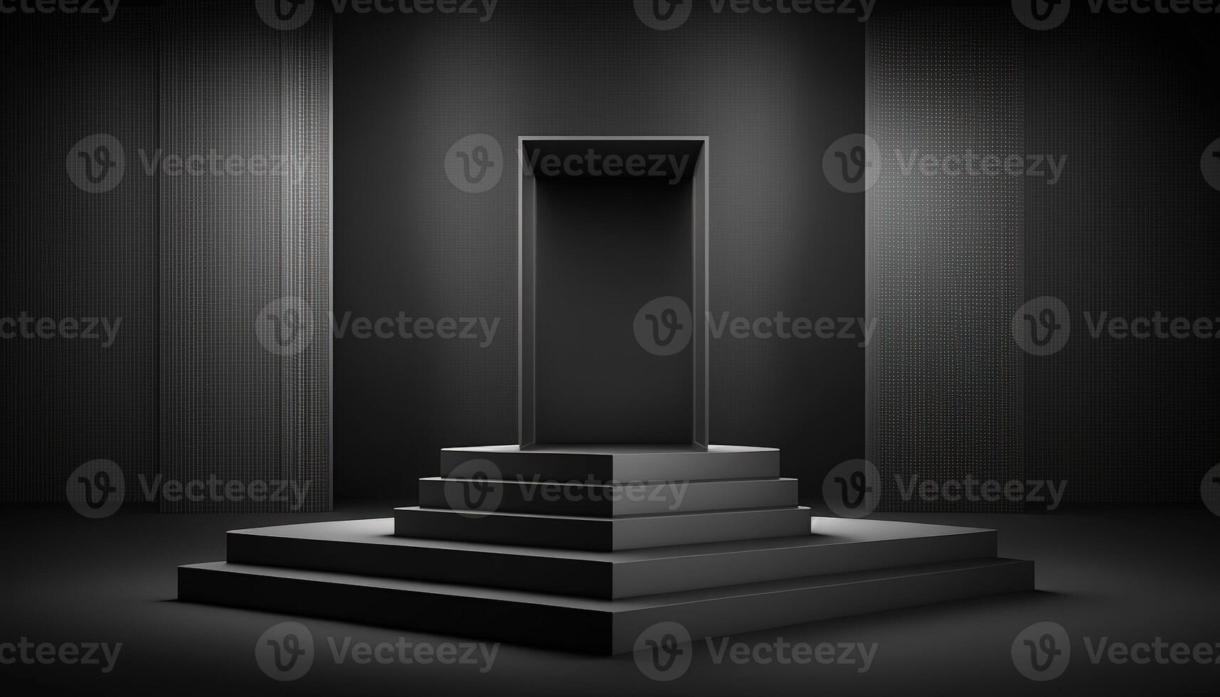 Realistic 3D black theme podium for product display. photo