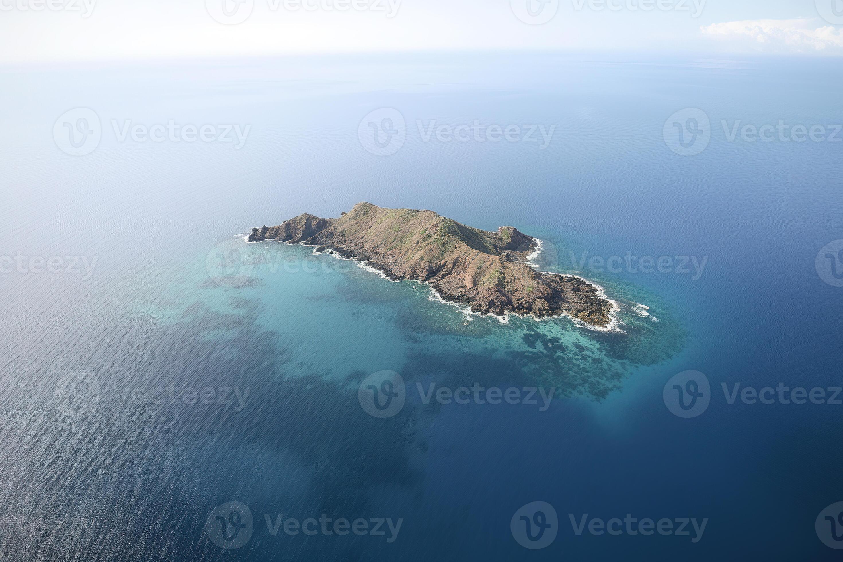 Aerial view of a small island in the middle of the ocean. AI Generated