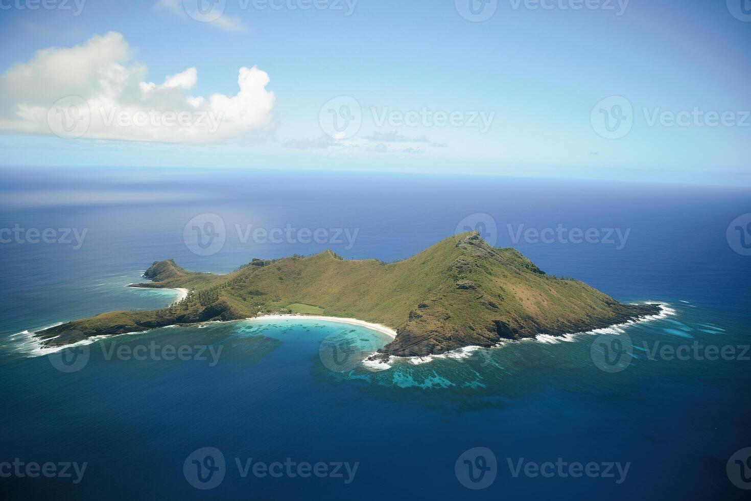 Aerial view of a small island in the middle of the ocean. photo