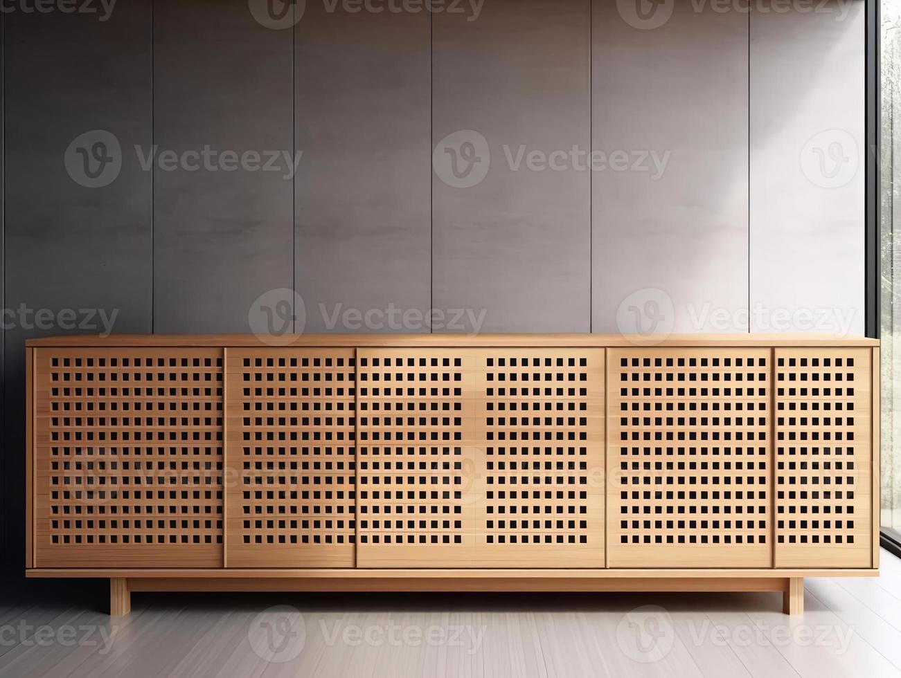 Wooden cabinet in the corner of the room. 3d rendering photo