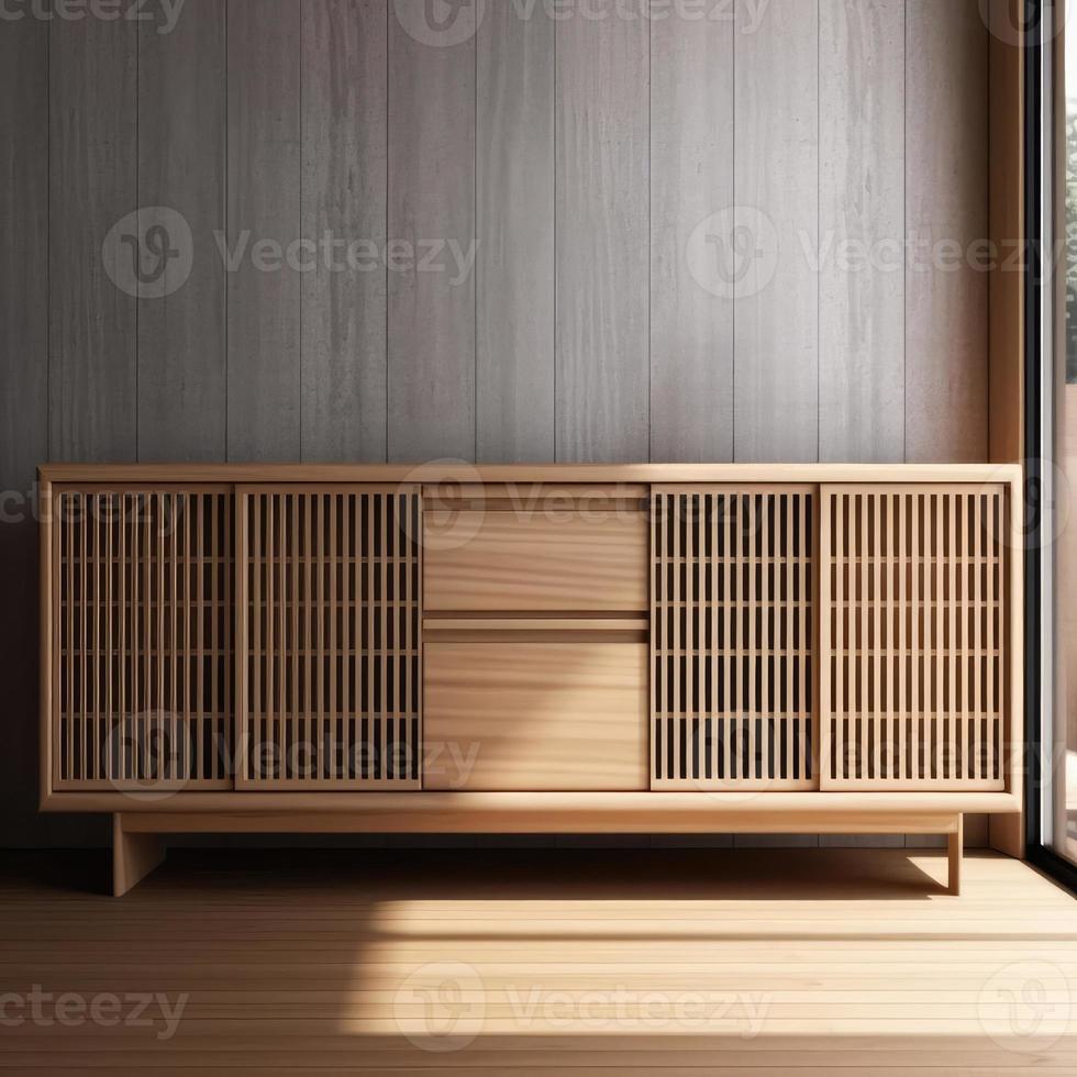 Wooden cabinet in the corner of the room. 3d rendering photo