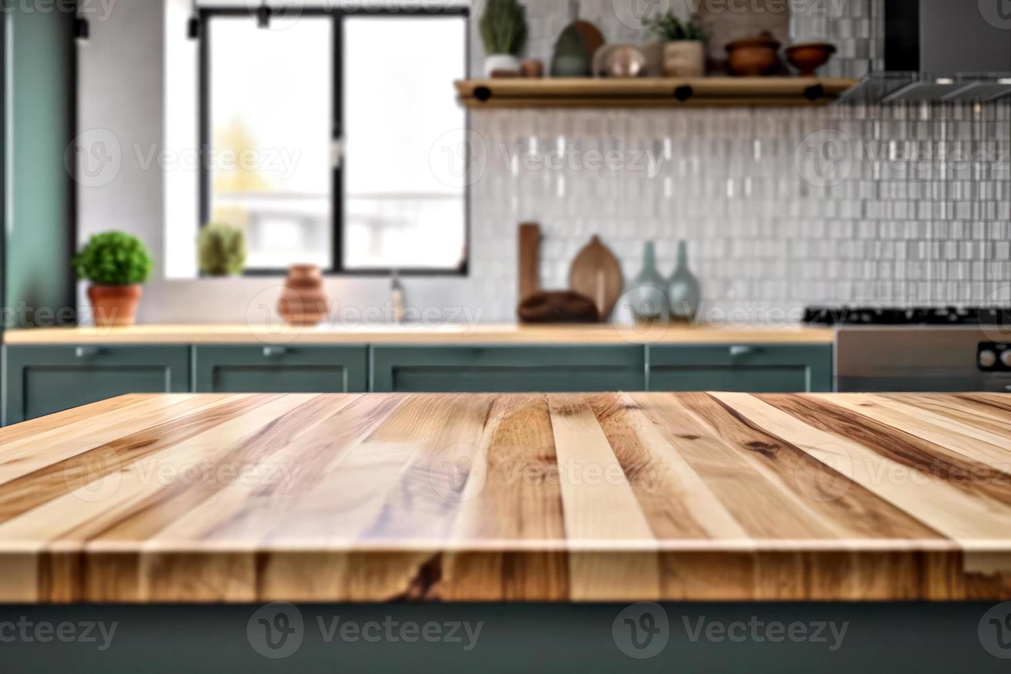 Table background of free space and kitchen interior. 3d render photo