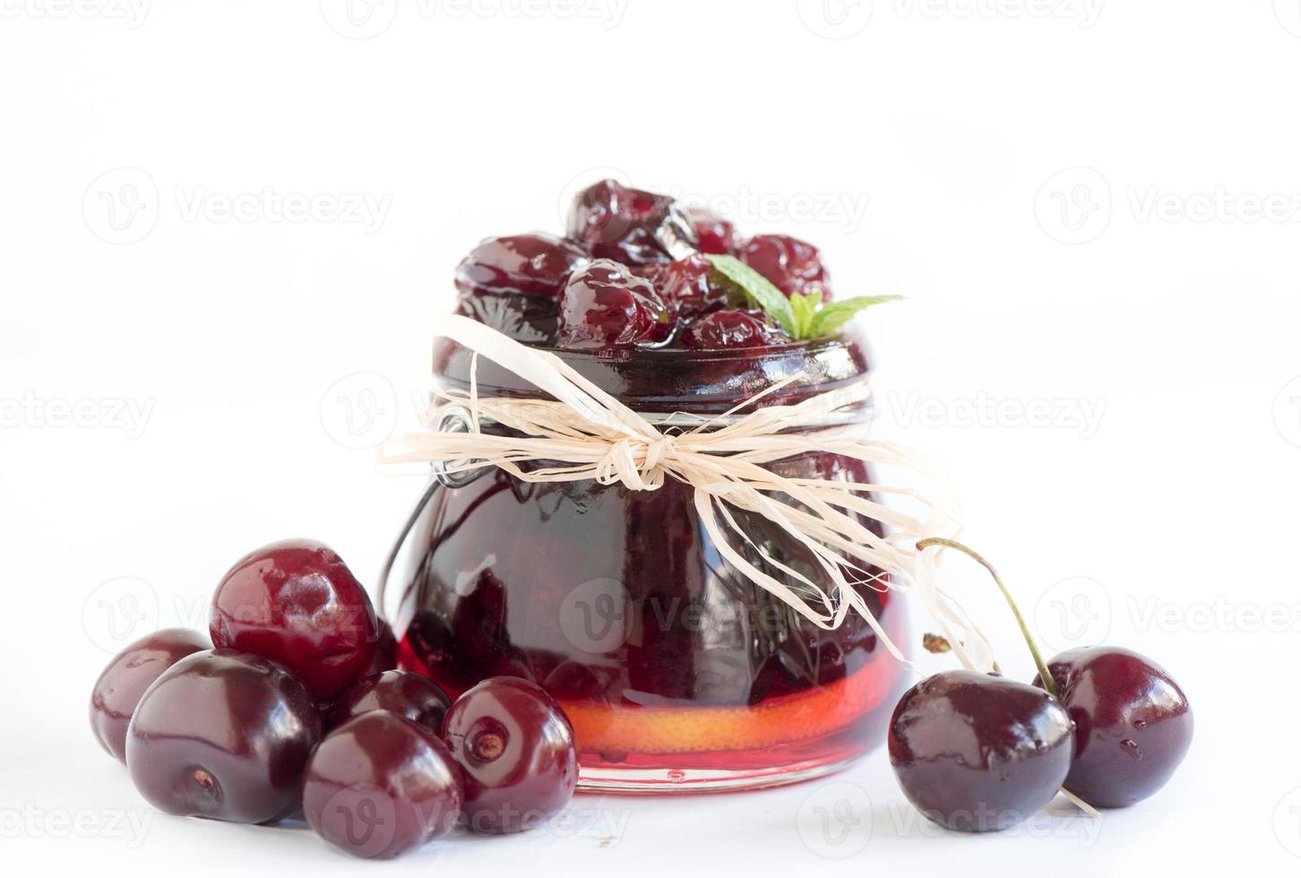 Black cherry jam in the jar photo