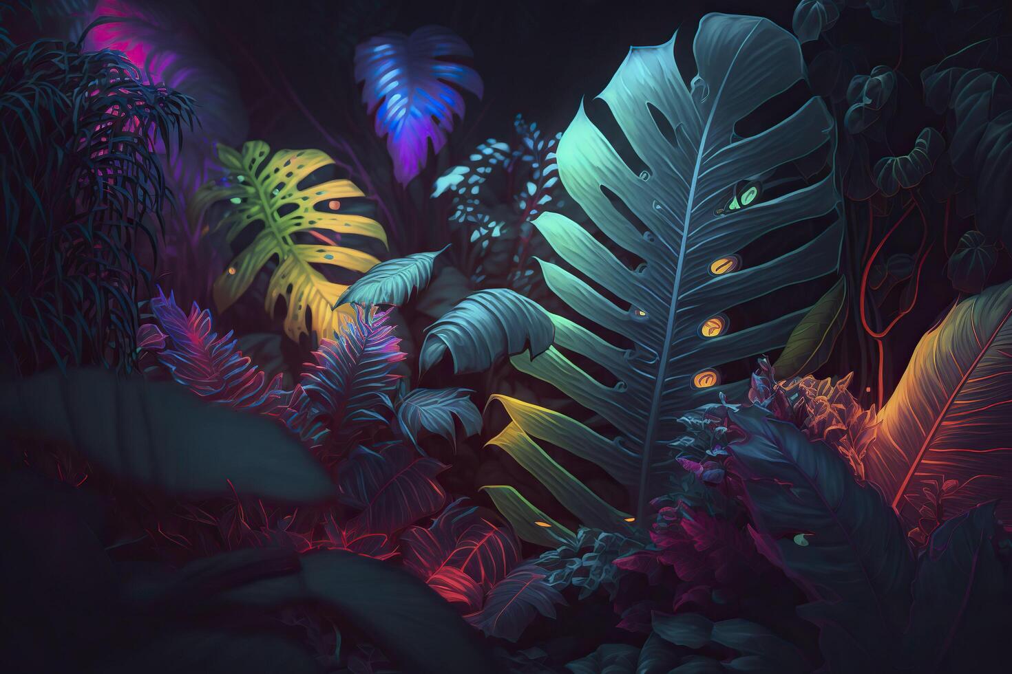 Jungle in neon colors. . photo