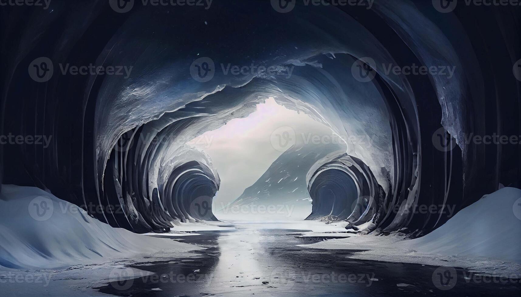 Fantastic Ice tunnel. Picture of many connecting tunnels in the north under thick ice. . photo