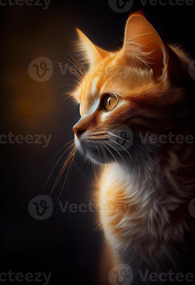 Fantastic portrait of a beautiful red fairy tale cat, Big eyes. . photo