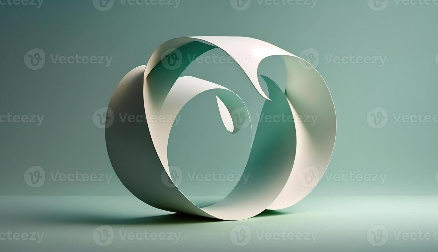 Mobius strip made from paper soaring in the air on mint background. Trendy surreal airy image. Abstract year color concept composition, photo
