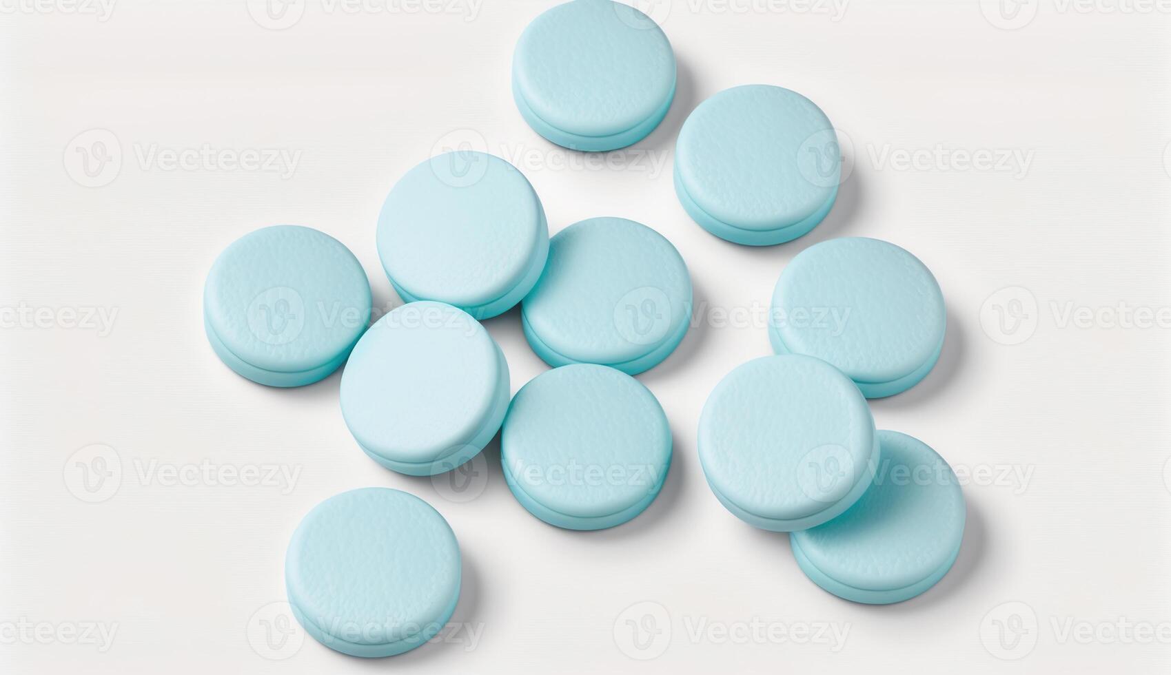 Light blue medicine pills over white background, photo