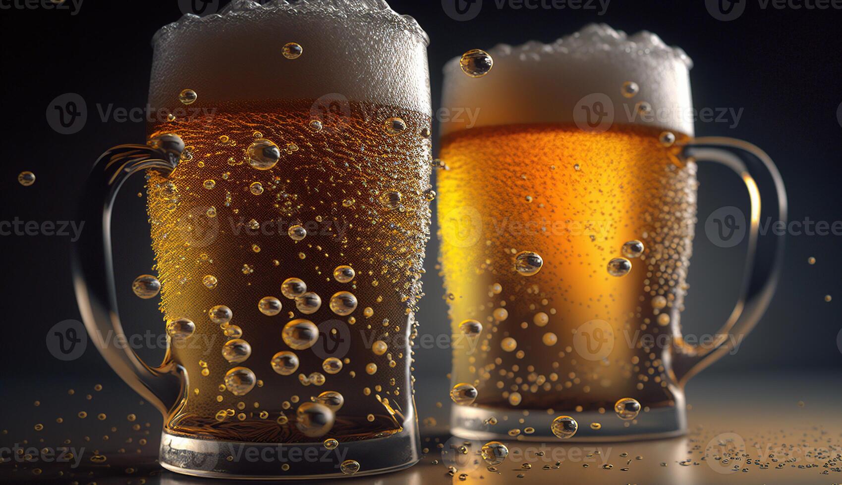 Two cold beers with foam, photo