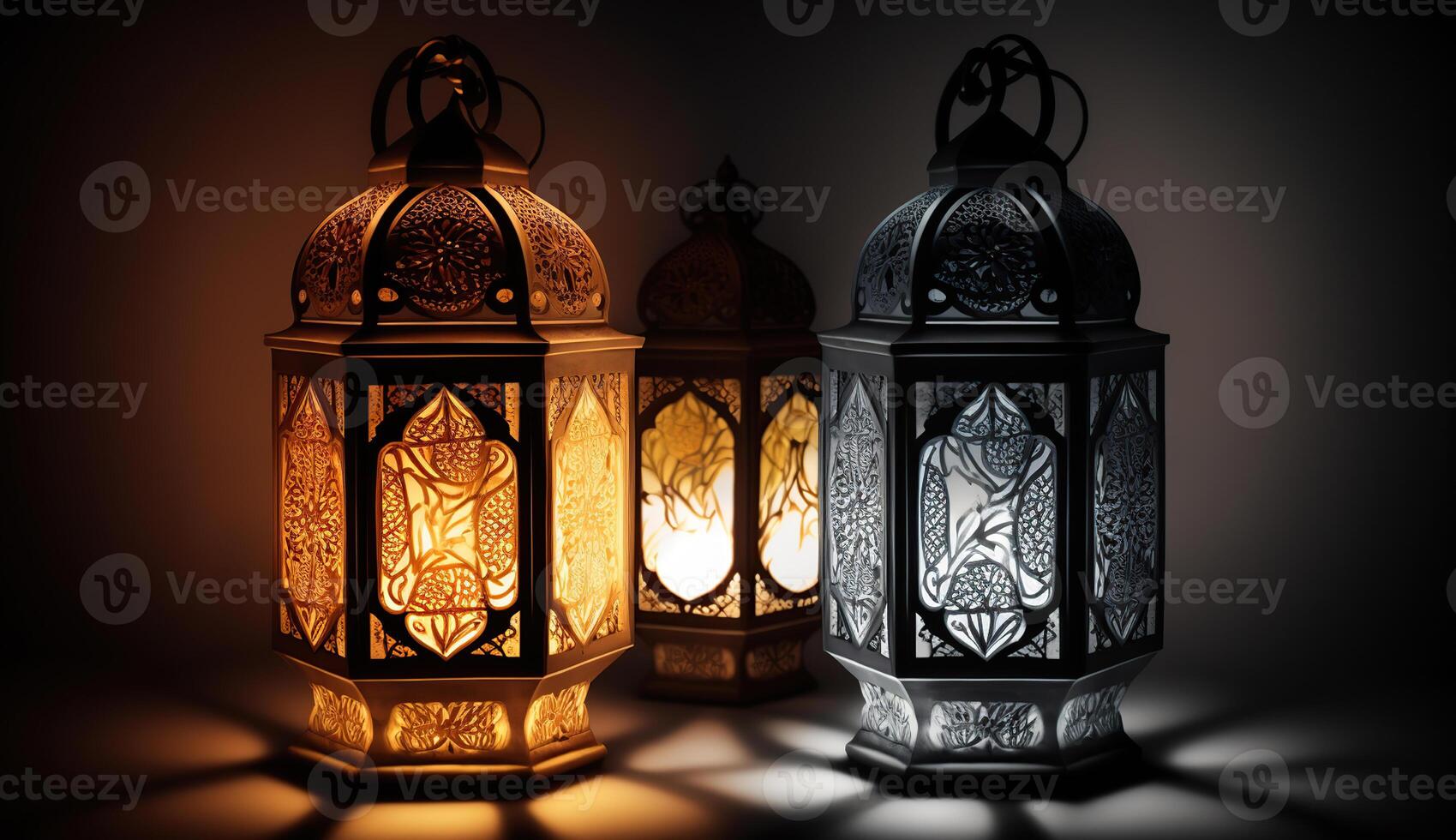 Traditional Arabic lanterns lit up for celebrating the Holy Month of Ramadan, photo