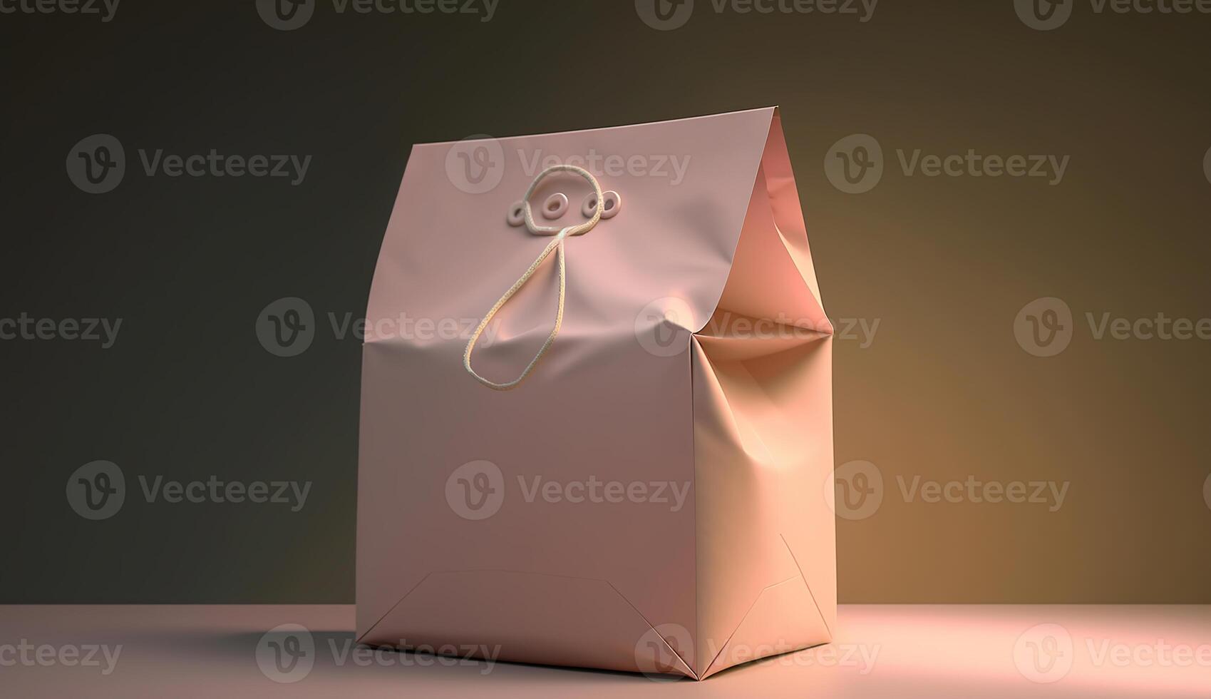 Pink craft paper bag with pink salt packaging template isolated. Packaging template mockup collection. photo