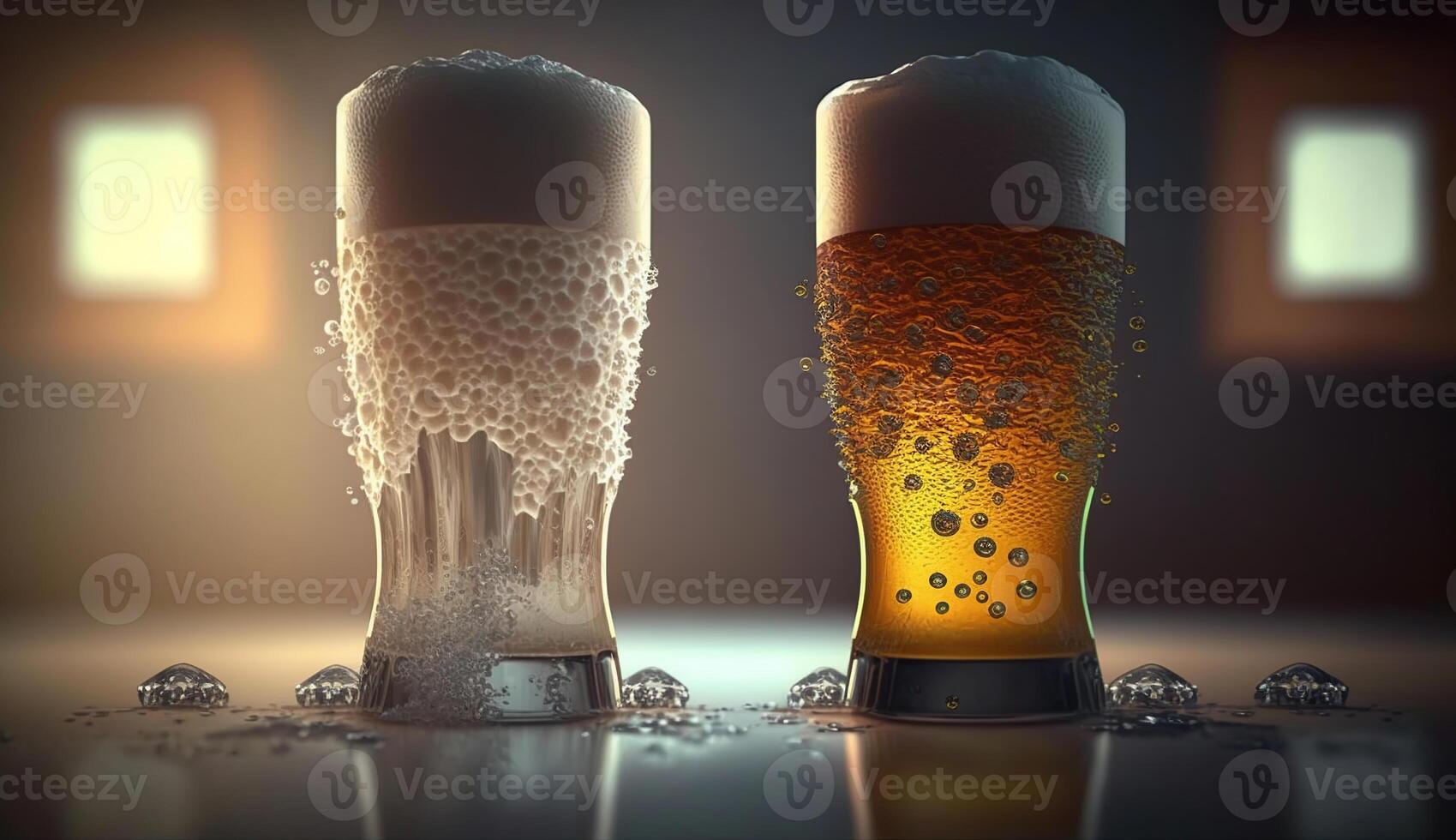 enfriado vaso de pálido cerveza con condensación gotas en vaso superficie, generativo ai foto