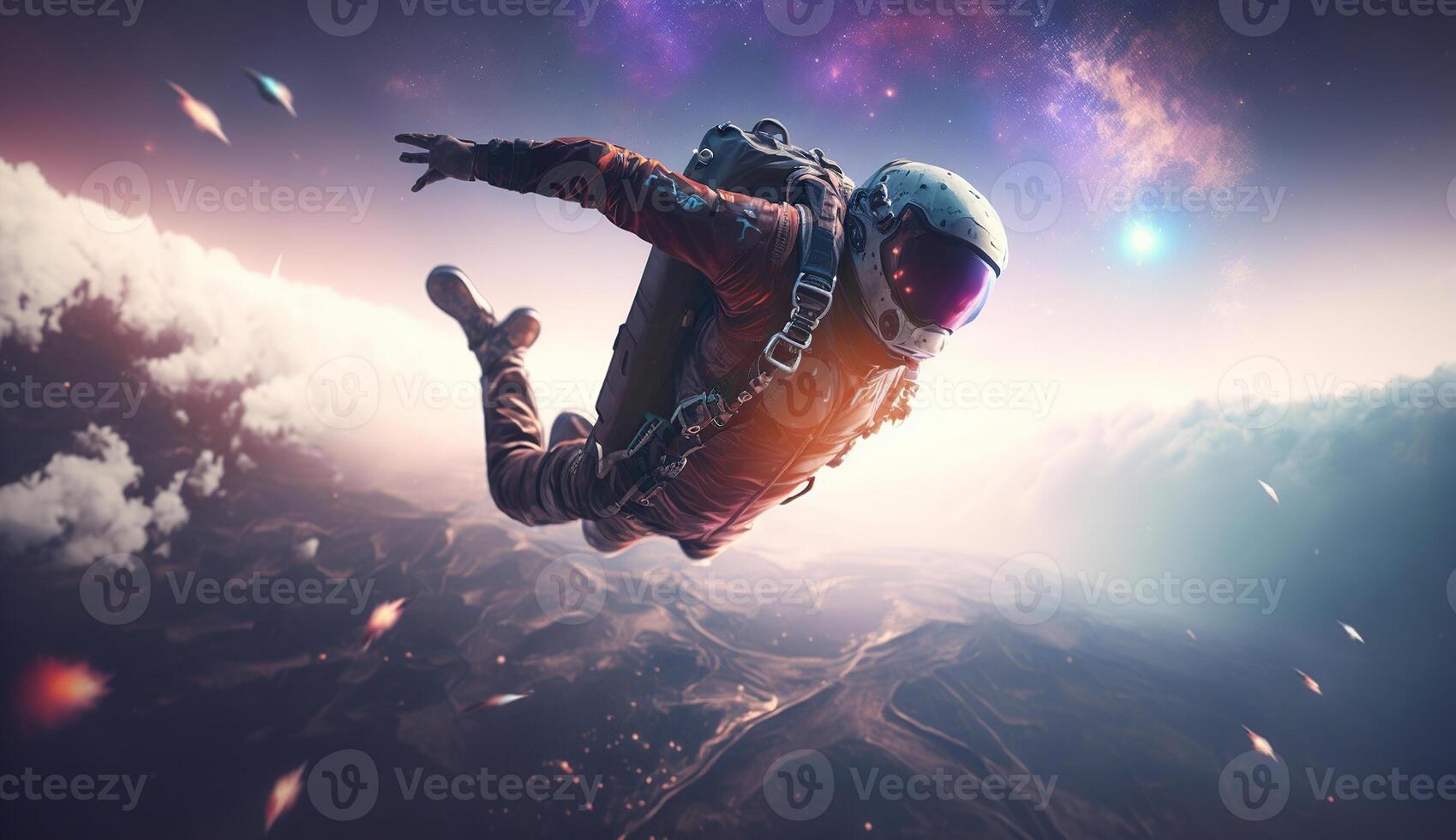 Skydiver jumping out of a plane, with a sense of thrill and excitement and a focus on adventure and adrenaline , photo