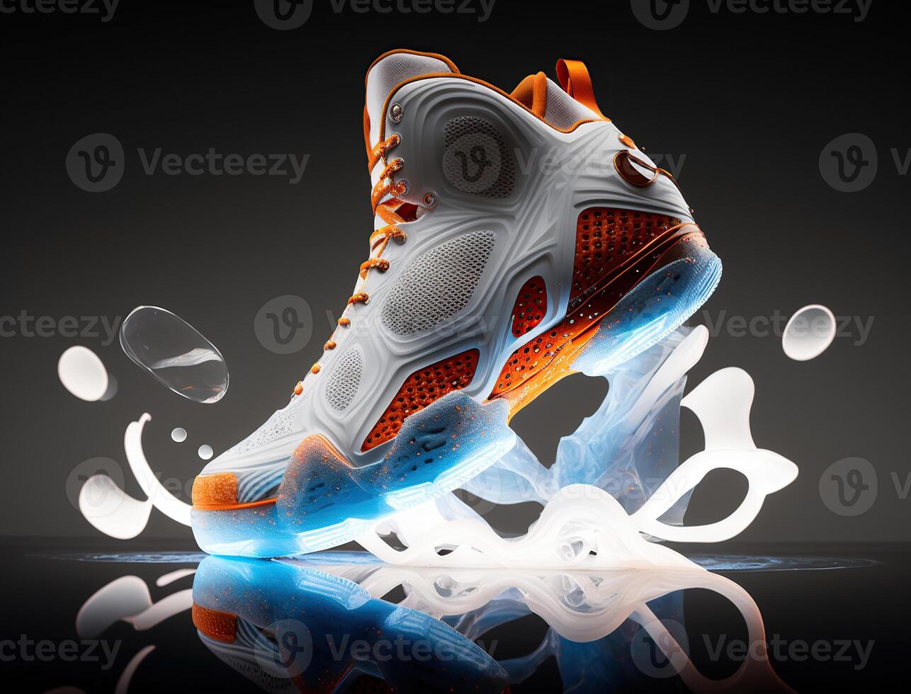 Basketball Futuristic concept, orange and blue, liquid form, commericial photo, photo