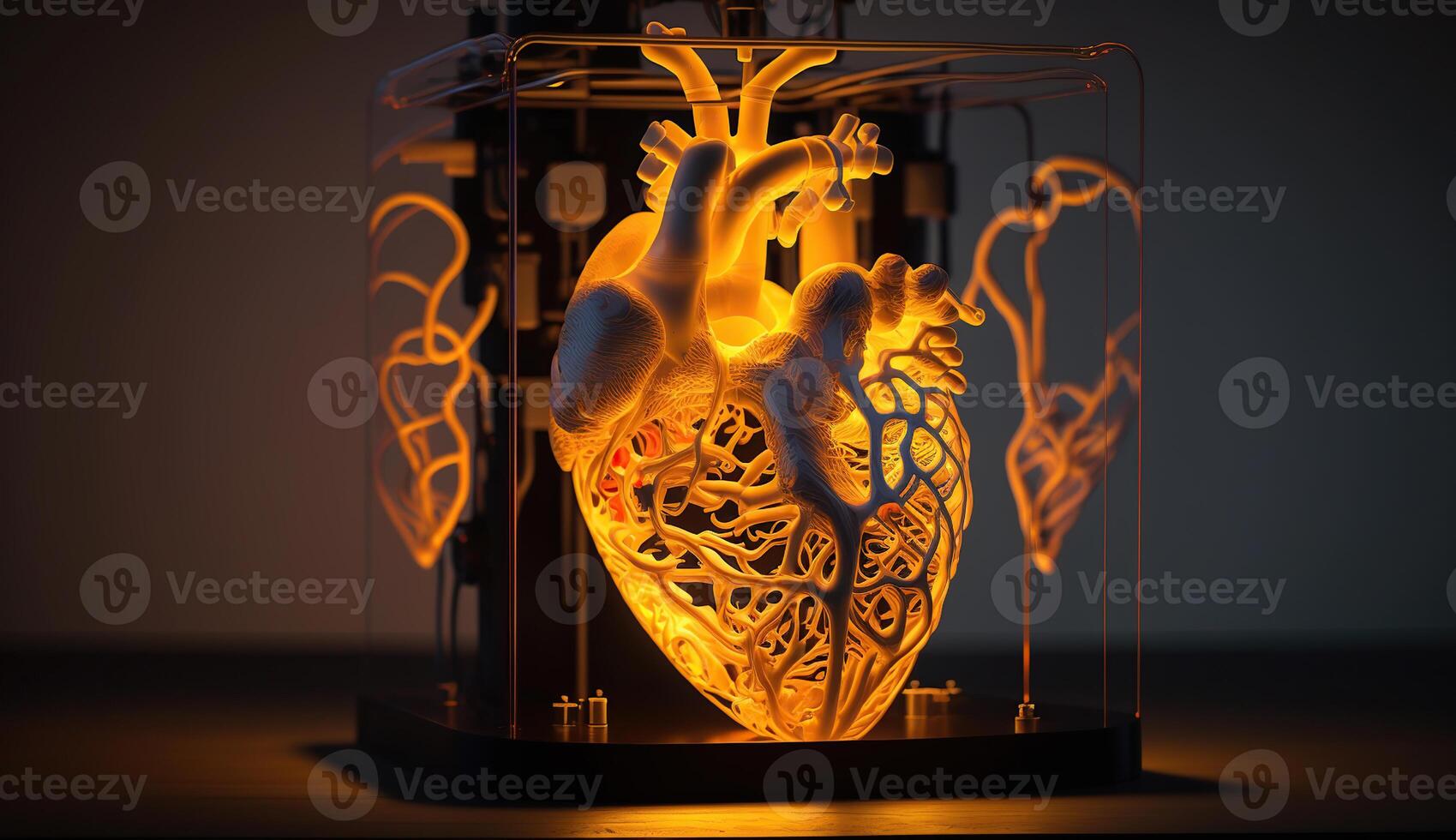 modelo 3d impresora de humano corazón, fotopolímero sistema, generativo ai foto