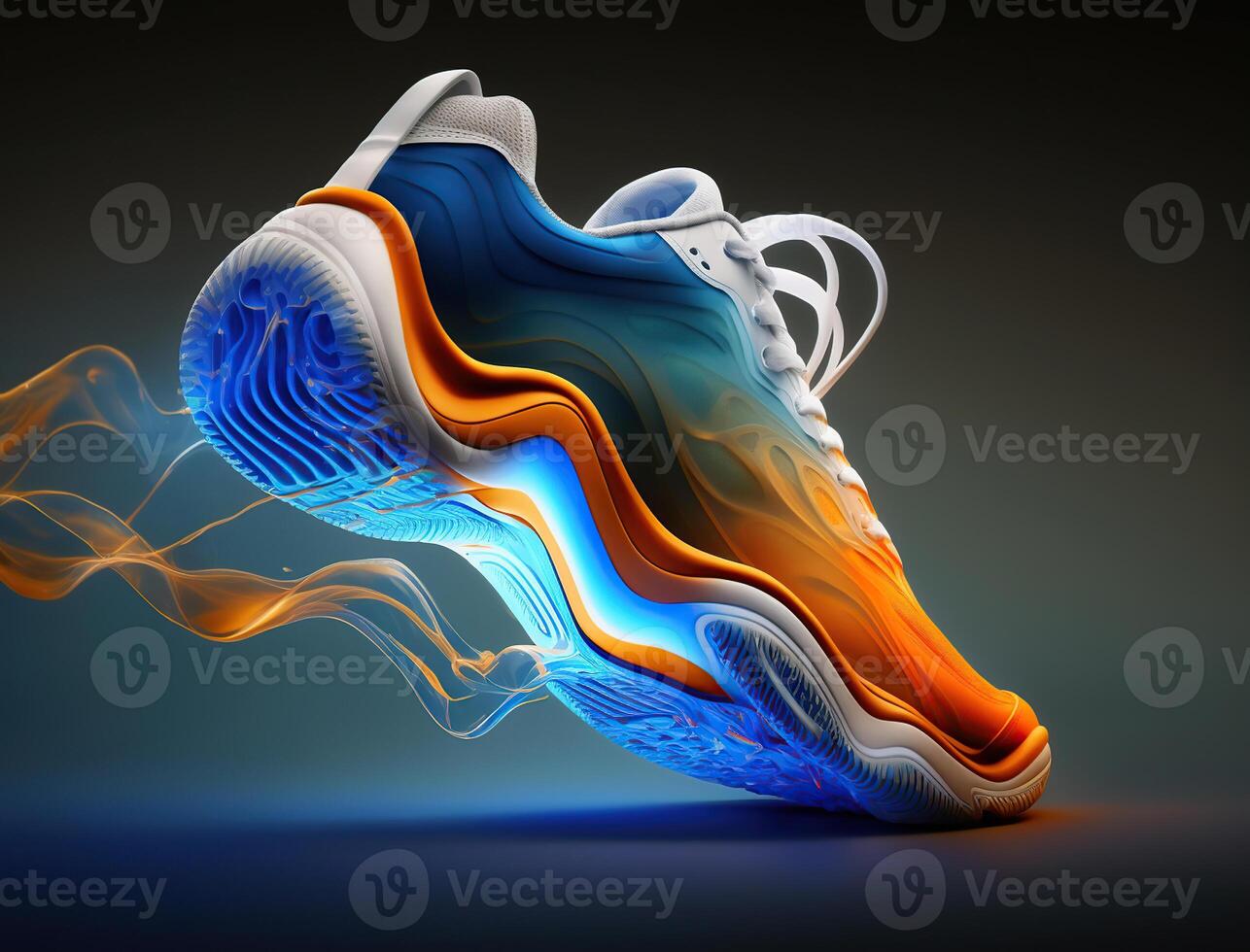 Basketball Futuristic concept, orange and blue, liquid form, photo