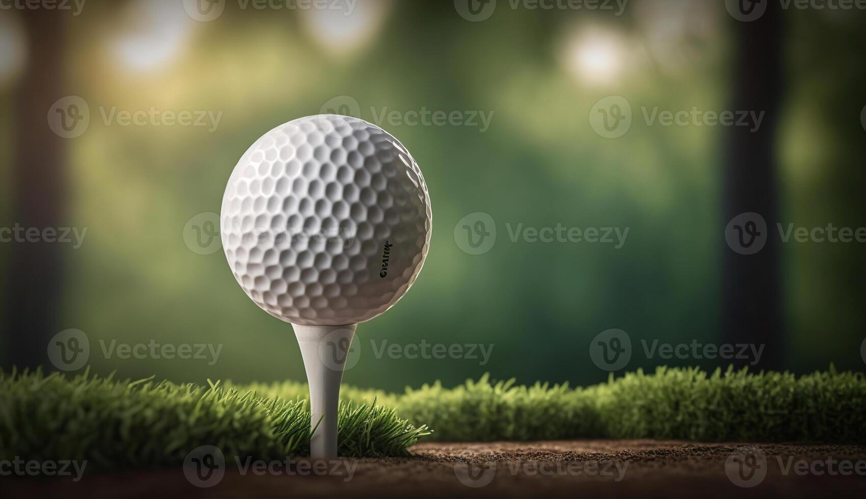 golf pelota en tee Listo a ser disparo, generativo ai foto