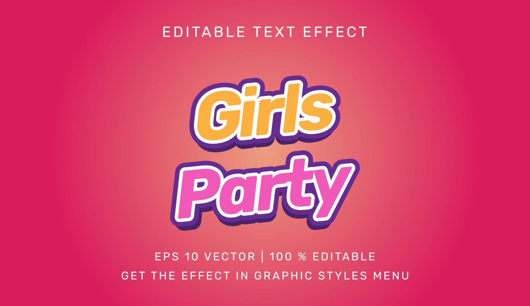 Vector illustration of Girls party 3d editable text effect template