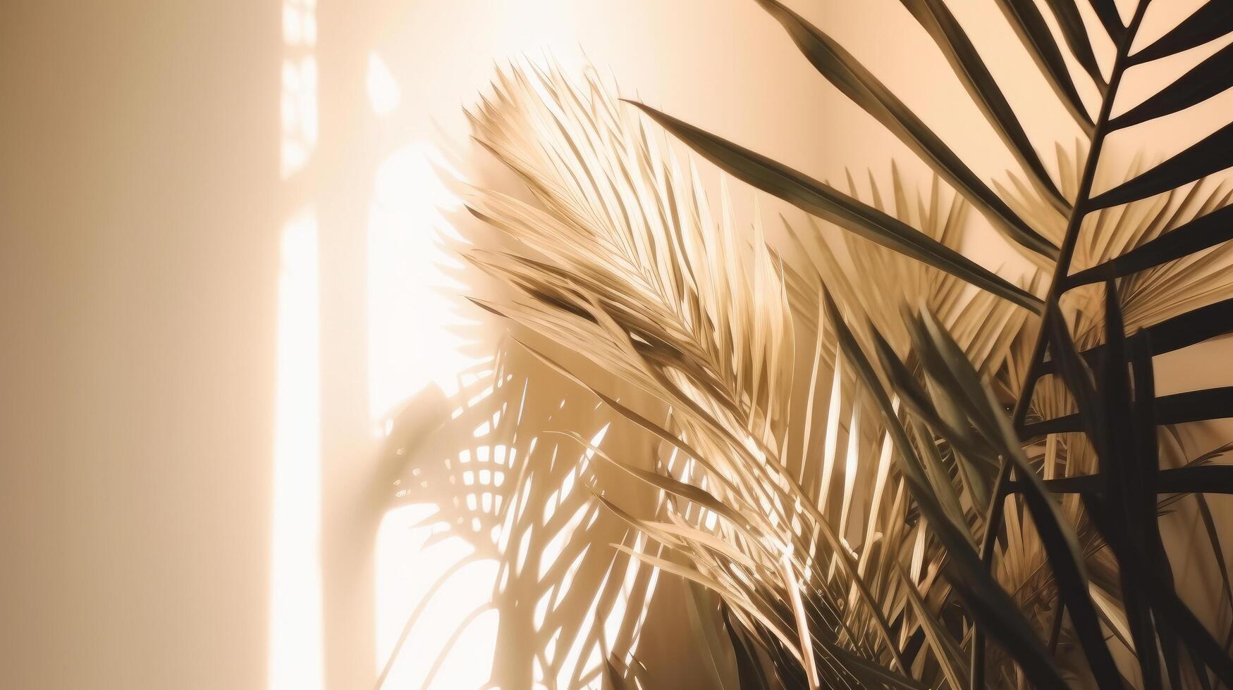 Palm leaves background with shadow. Illustration photo