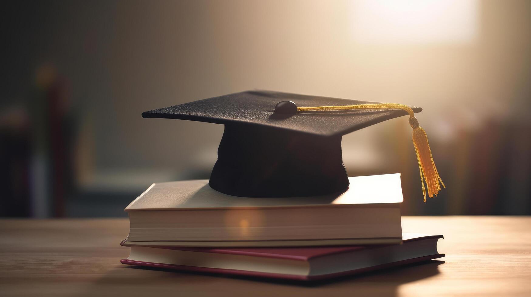 Graduation cap with books. Illustration photo