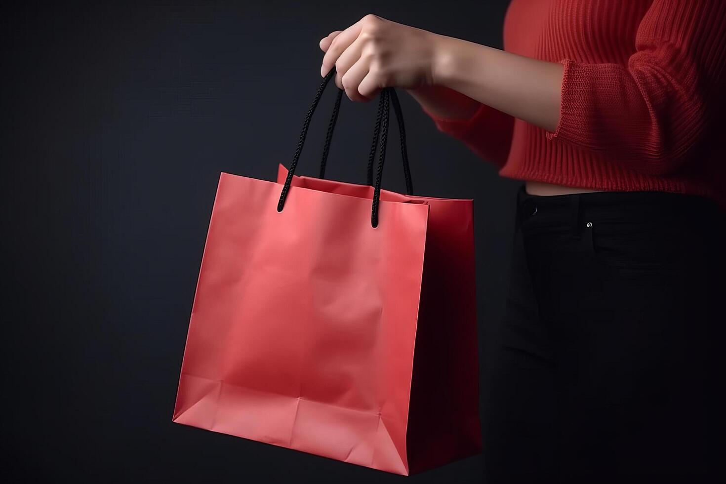 niña con blanco compras bolsa. ilustración ai generativo foto