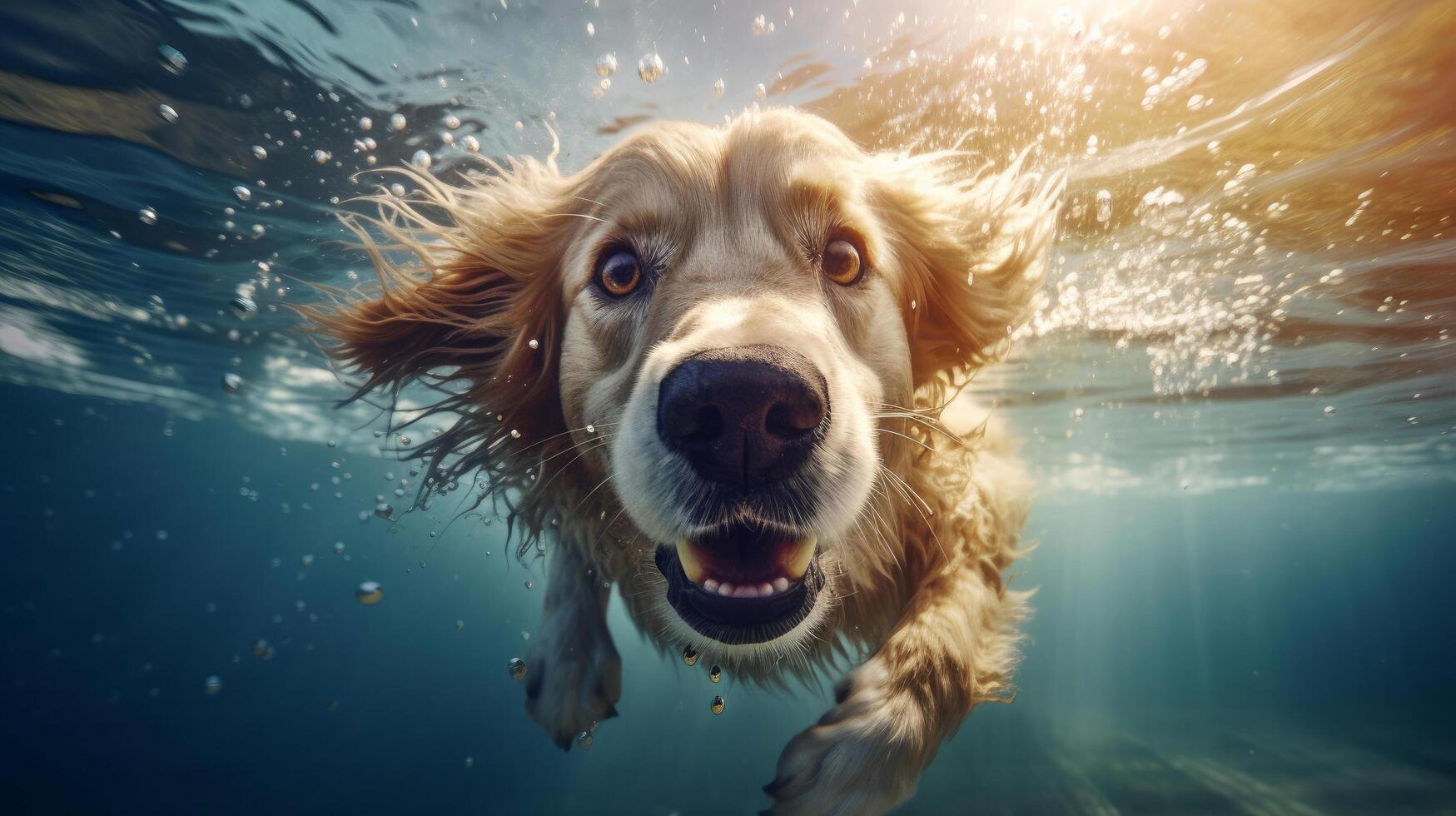 Cute dog swimming. Illustration photo