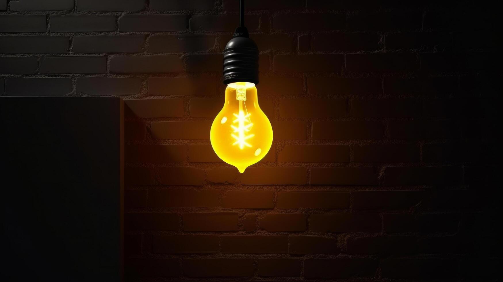 Yellow lighting bulb on dark background. Illustration photo