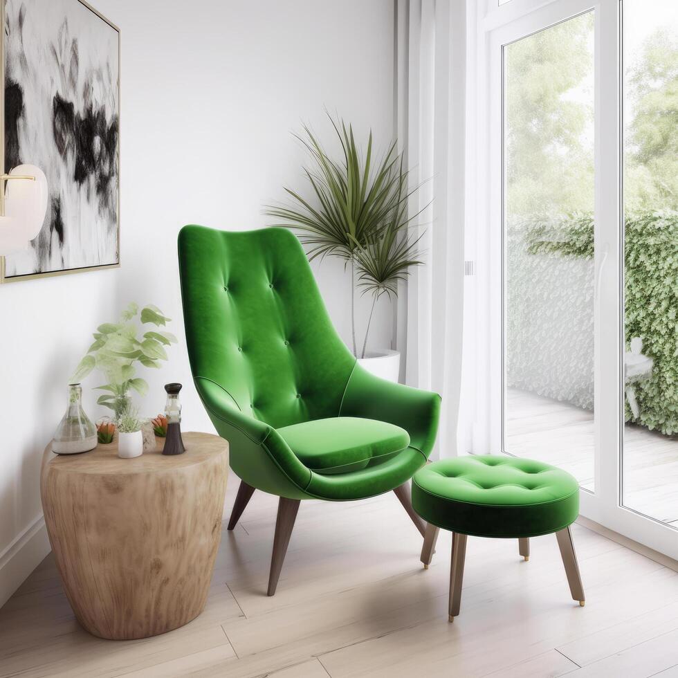 Modern interior with vivid chair. Illustration photo